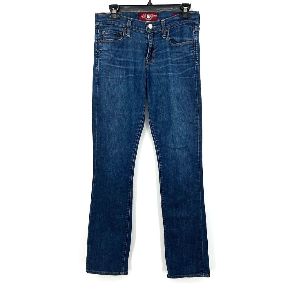 Lucky Brand Size 4 Jeans Blue Dark Wash Sofia Straight Leg Fitted Mid Rise